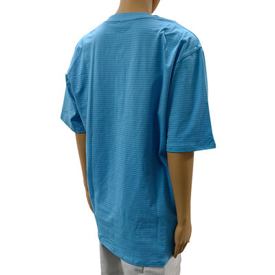 Reinraum 99% Baumwolle + 1% Kohlenstofffaser Blau Unisex ESD Antistatisches O-Hals-T-Shirt mit 3 Knöpfen