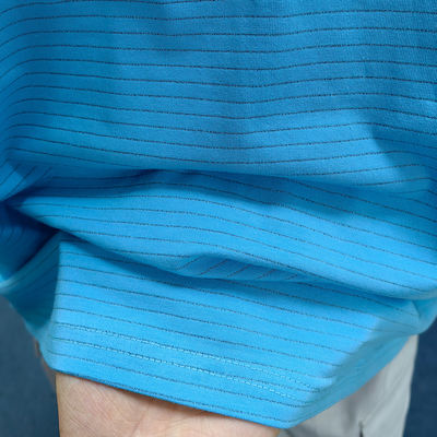 Reinraum 99% Baumwolle + 1% Kohlenstofffaser Blau Unisex ESD Antistatisches O-Hals-T-Shirt mit 3 Knöpfen