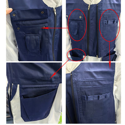 Navy Blue Denim Stoff-Werkzeugweste Anti-statische Werkzeug-Kit-Arbeitsweste für Elektriker