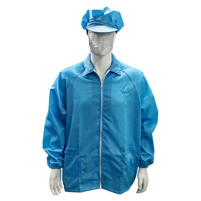 Blaue Anti-statische Labor-Mantel Gitter 98% Polyester 2% Kohlenstofffaser Stoff Jacke