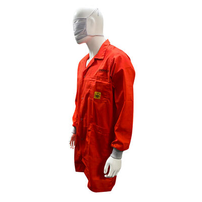 Red ESD Anti Static Lab Smock With 65% Cotton 33% Polyester 2% Conductive Fiber