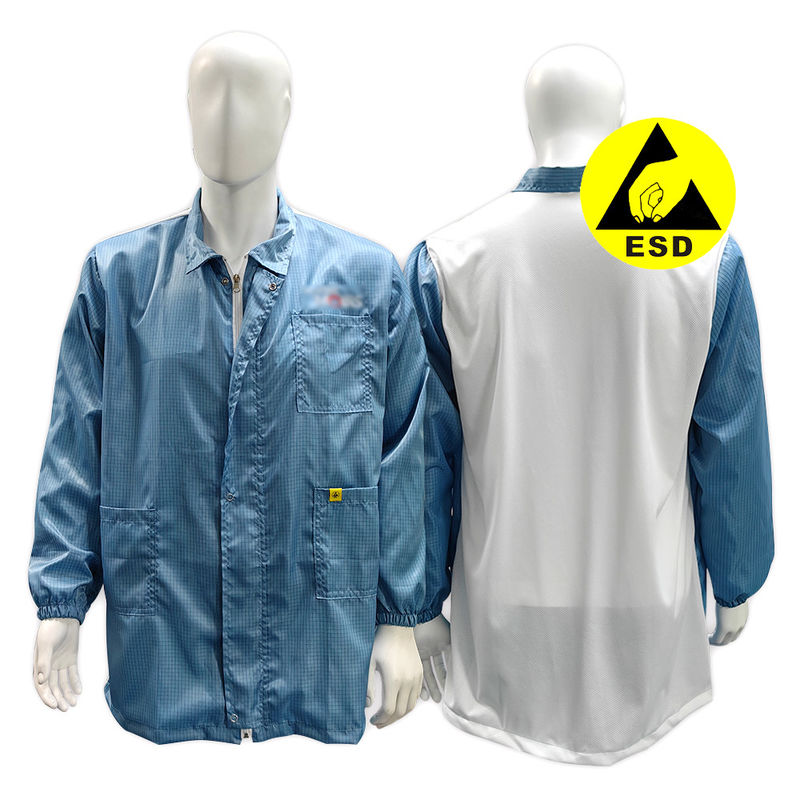 Reinraum-ESD-Antistatische Jacke mit Lapel-Zipper-Weißnetzrücken-Anti-statische Laborjacke