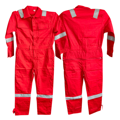 Hochsichtbare reflektierende Sicherheitsweste - 100% Baumwolle rote Overalls